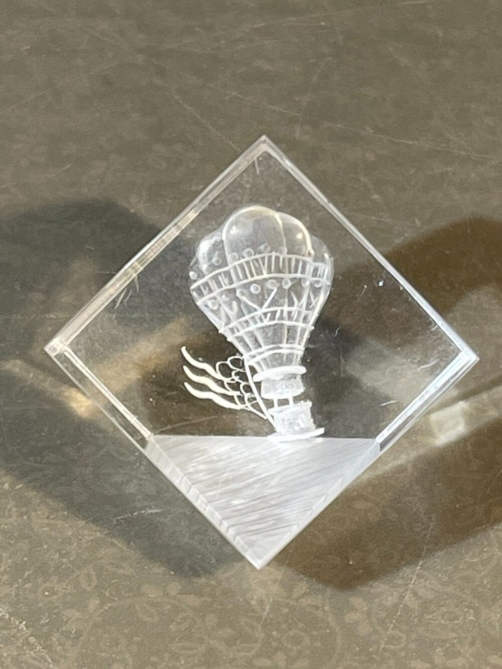 Vintage Hot Air Balloon Design Laser Engraved Acrylic Paperweight 1.25" (1750)